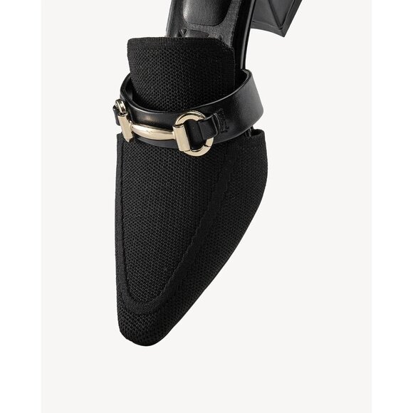 🆕Mousse Fit Black Mesh Knit Mules Women’s Pointed Toe Block Heel Slip-On Slides - Picture 3 of 5